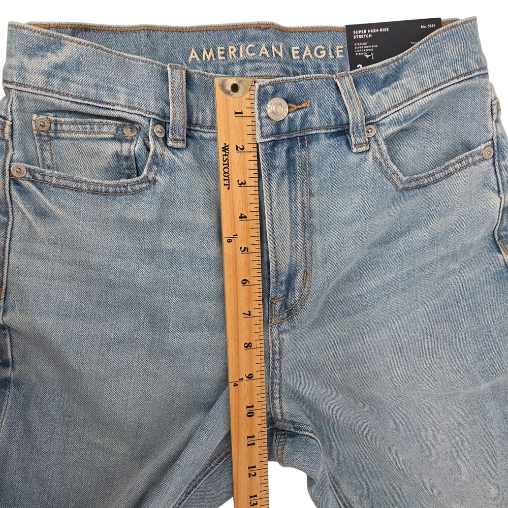 American Eagle Straight Jeans 26 Light Blue Super High Rise Stretch - Picture 7 of 8